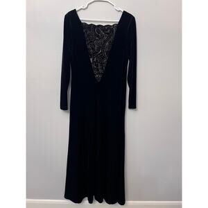 Jeffrey & Dara Black Velvet Evening Gown Beaded Deep V-Neck Goth Vampire Elegant